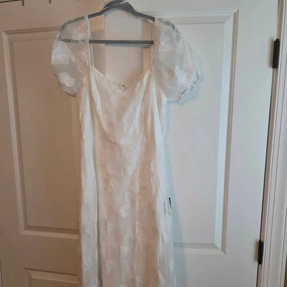 Stunning Sweetest Behavior White Embroidered Puff Sleeve Midi Dress - Picture 2 of 3